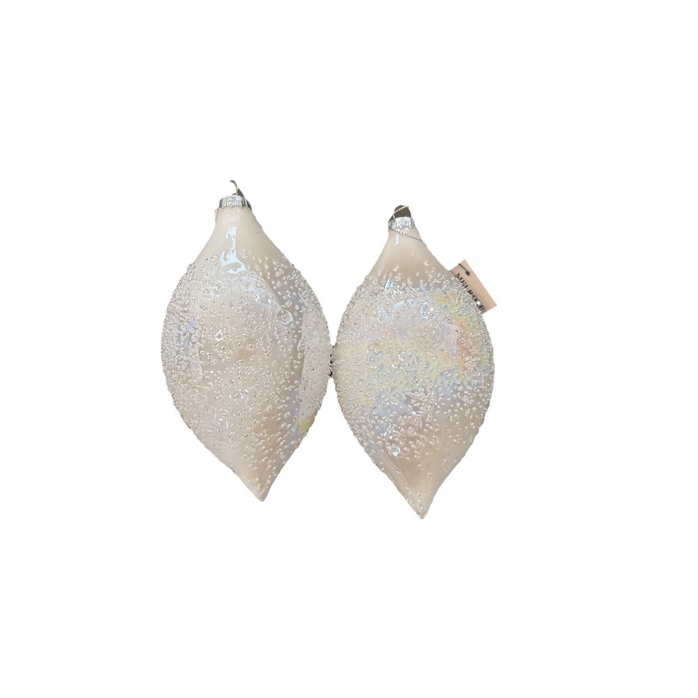 Melrose International White Irridescent Crystalized Tear Drop Ornaments New